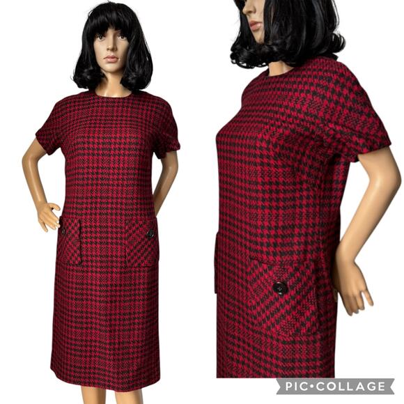 American Vintage 50’s Houndstooth Red Black short sleeve dress size small - Picture 1 of 17